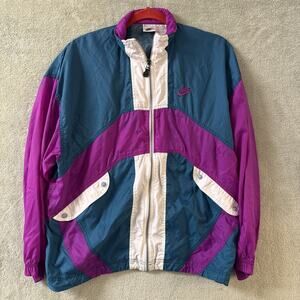 Vintage Nike Windbreaker Jacket Full Zip 90s Purple Green White Medium